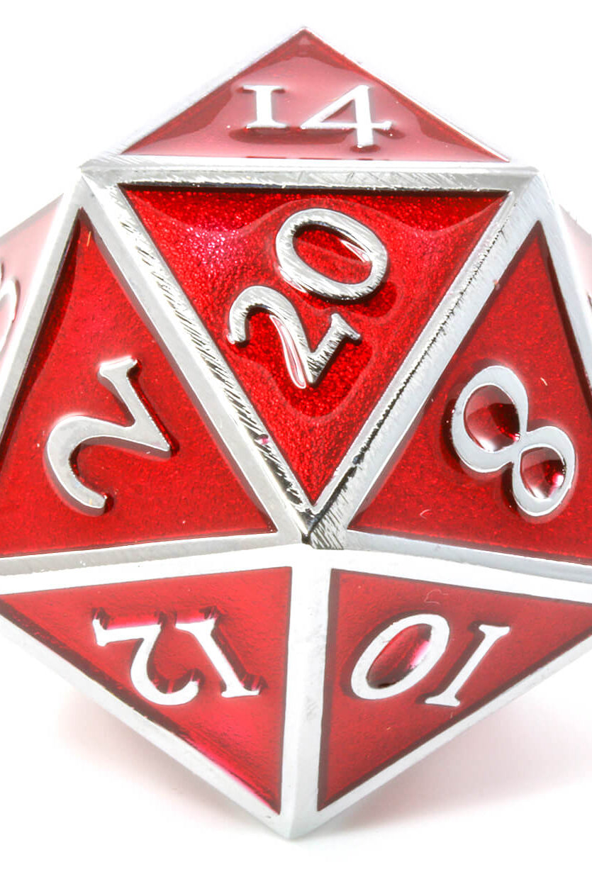 Giant d20 Enamel Red and Silver