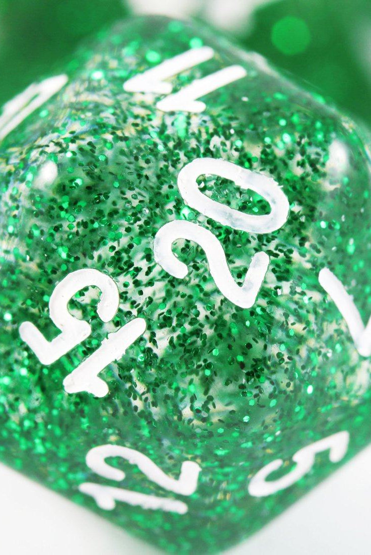 d20 glitter dice green