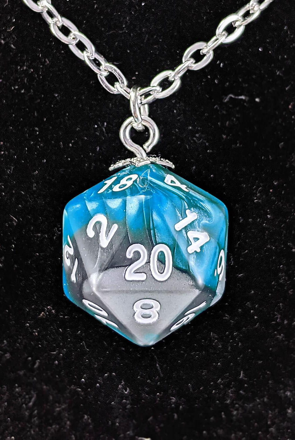 Gemini d20 necklace Teal Steel