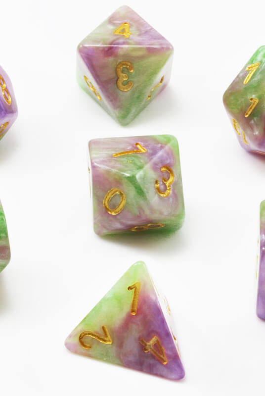 Shadowstone dice purple and green