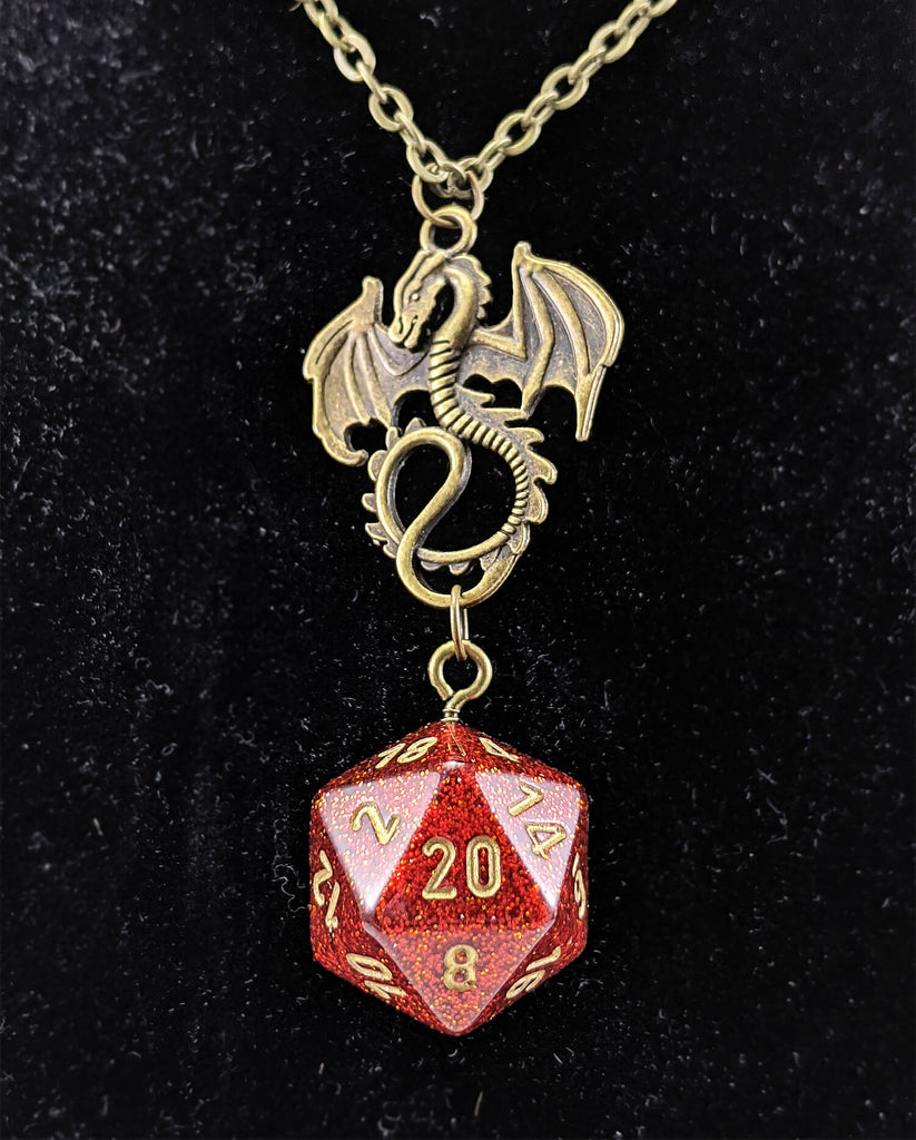 d20 Chessex Necklace Ruby Red Glitter
