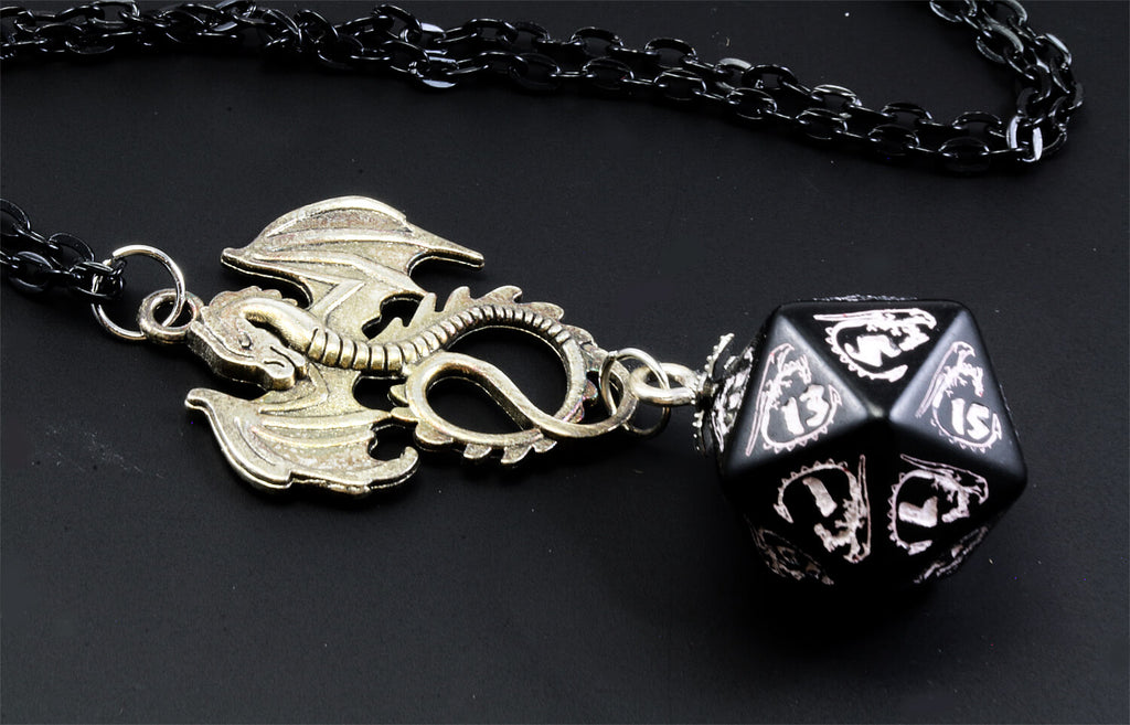Dragon d20 Necklace Black 2