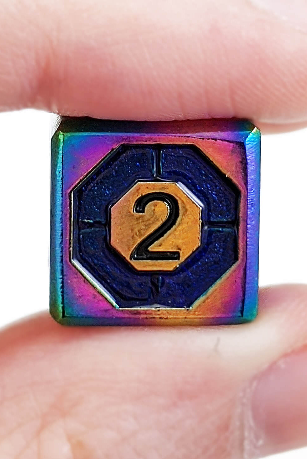 Metal dice rainbow blue 3
