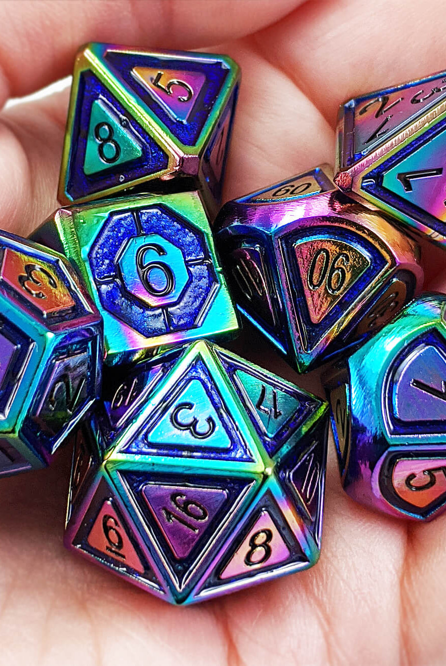 Metal dice rainbow blue 2