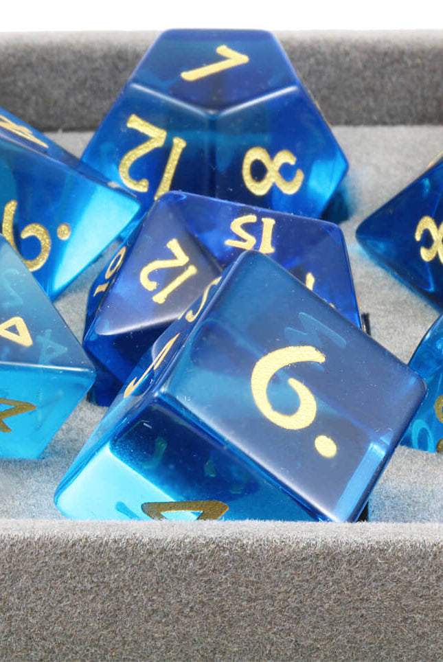 Blue glass dice for D&D