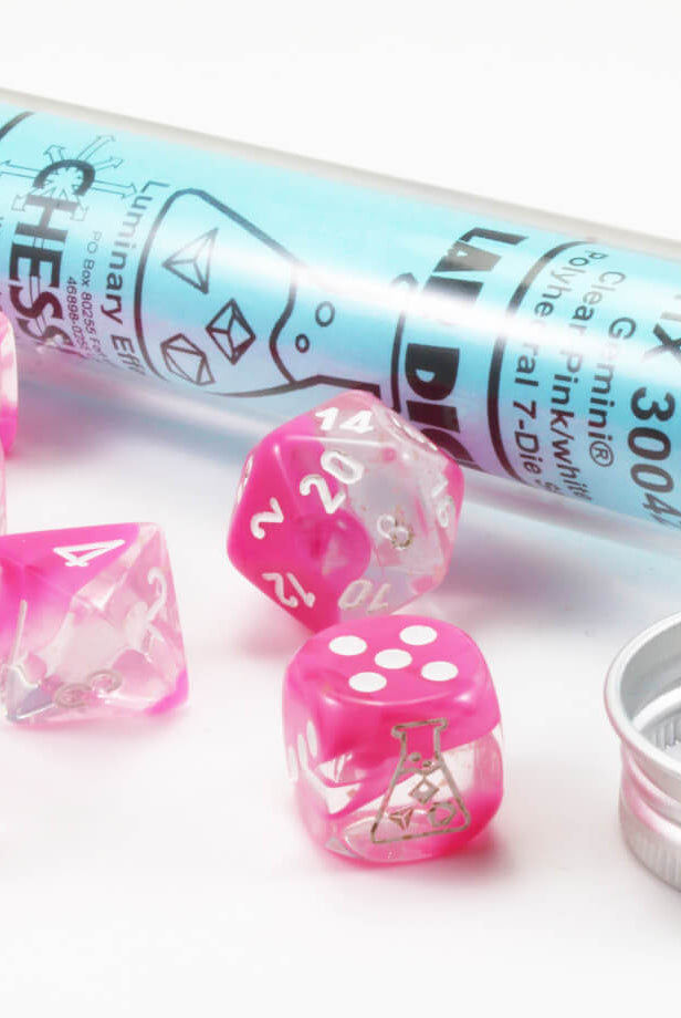 Chessex Lab Dice Series IV Gemini Clear Pink 3