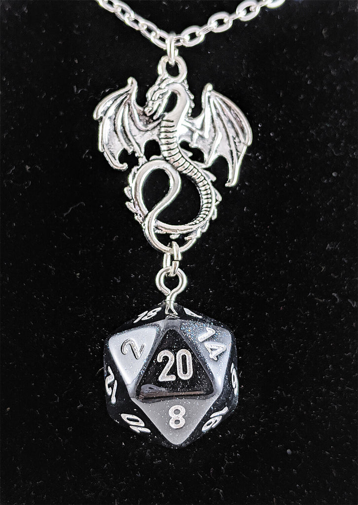 Borealis Smoke d20 Dragon Necklace