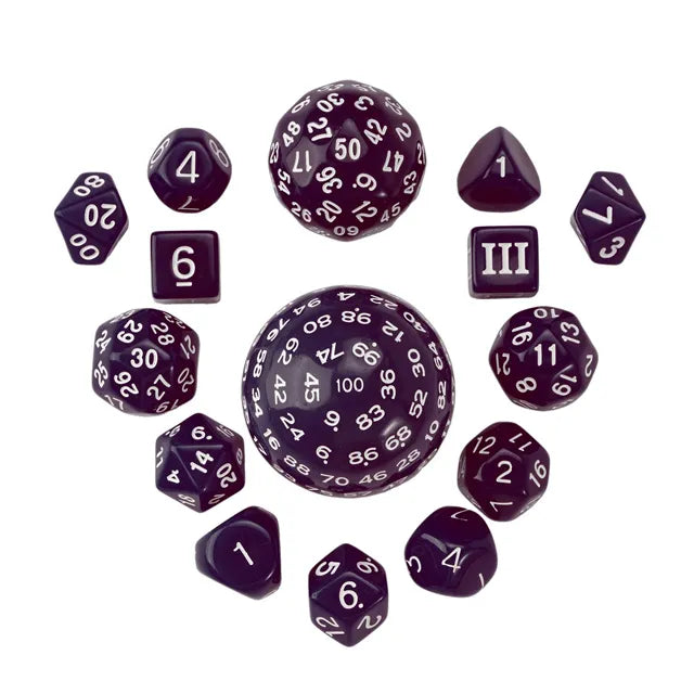 Weird ttrpg dice for dnd and roleplaying games purple