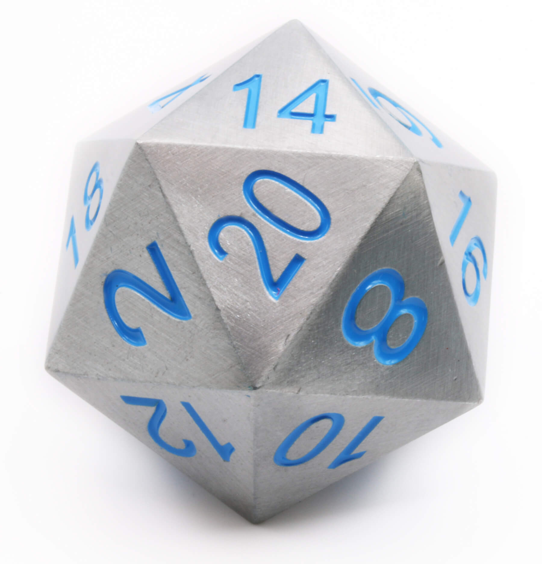 Brushed Silver Metal d20 dice at Dark Elf Dice