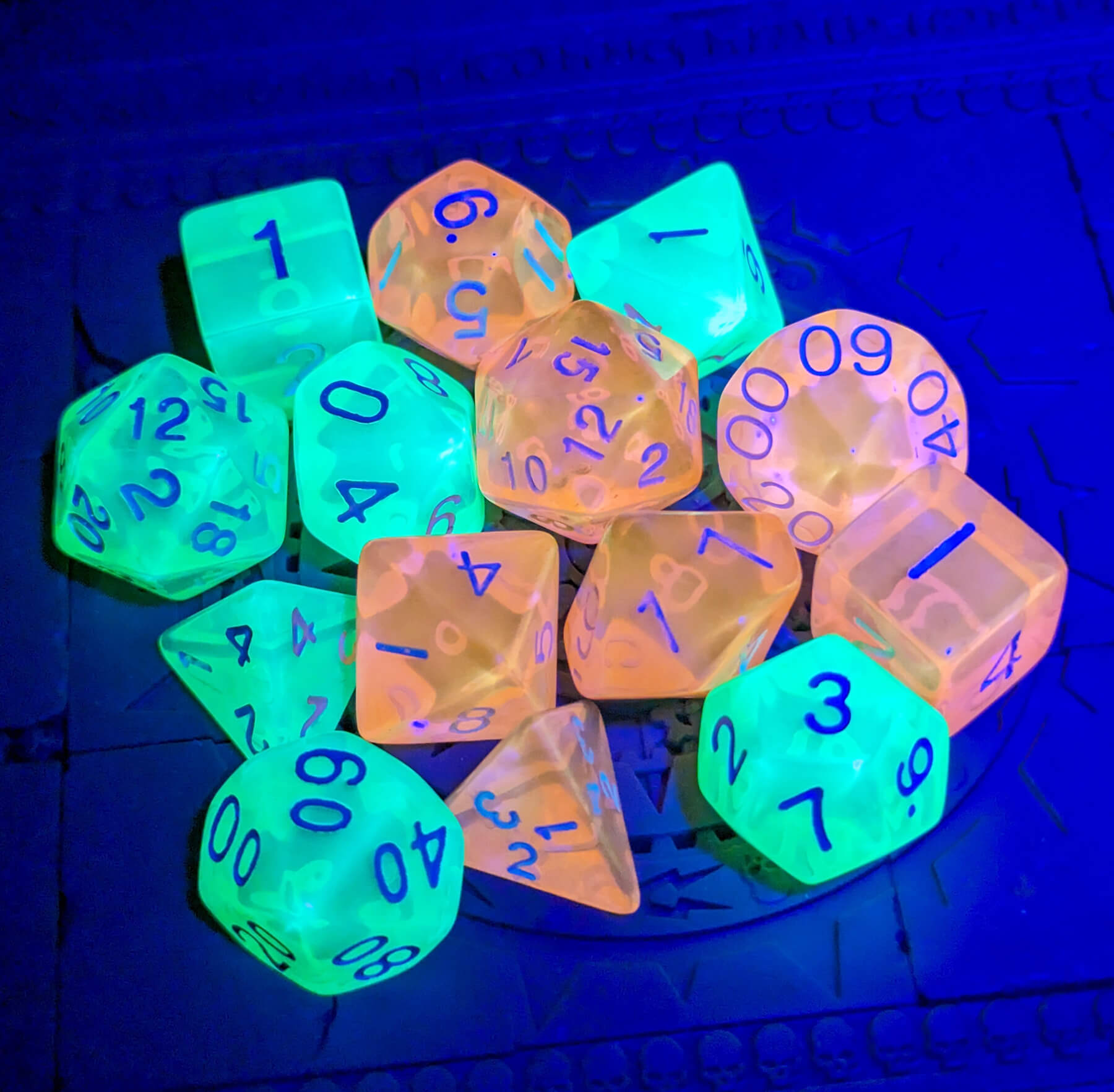 Black Light Reactive Dice Set for TTRPG Games