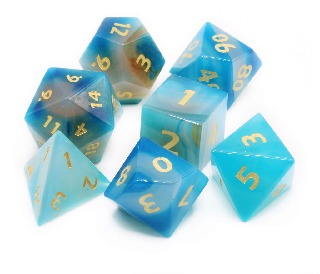 Blue Agate Gemstone dice for tabletop roleplaying games