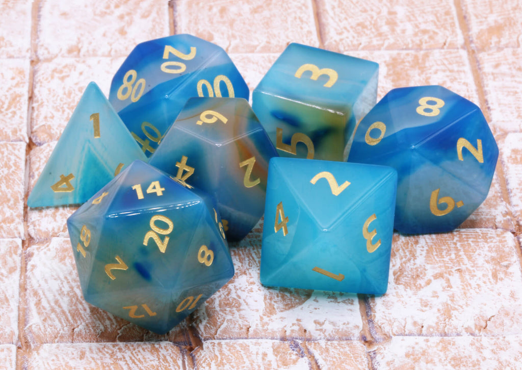 Blue Agate gemstone dice sets at Dark Elf Dice