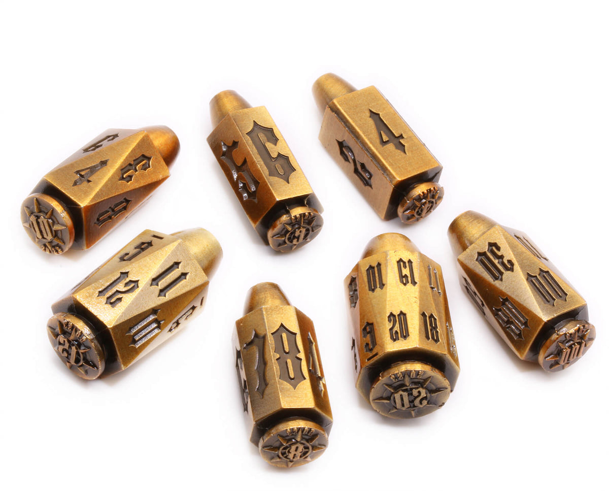 Menu Bullets Dice Ammo Dice (Brass Bullet) | Metal 7 Pc Polyhedral TTRPG Game Dice Set ...
