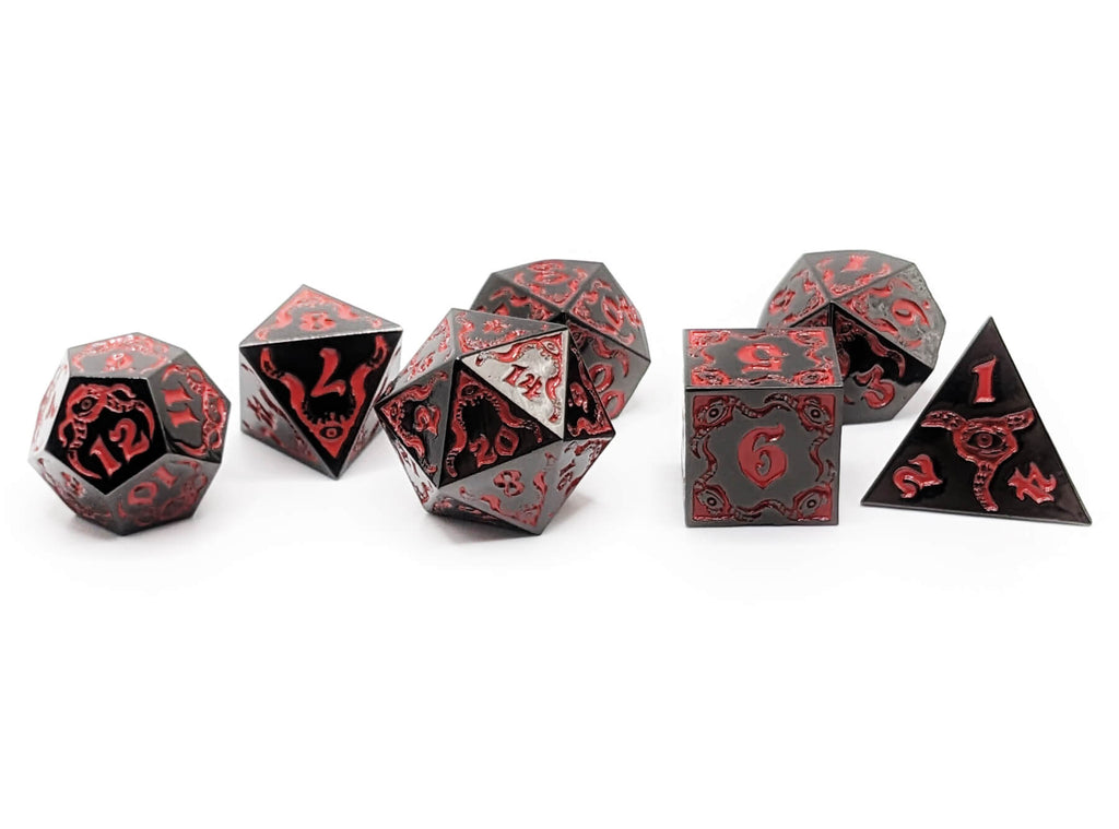 Cthulhu Metal Dice Black and Red for dnd and other fantasy games