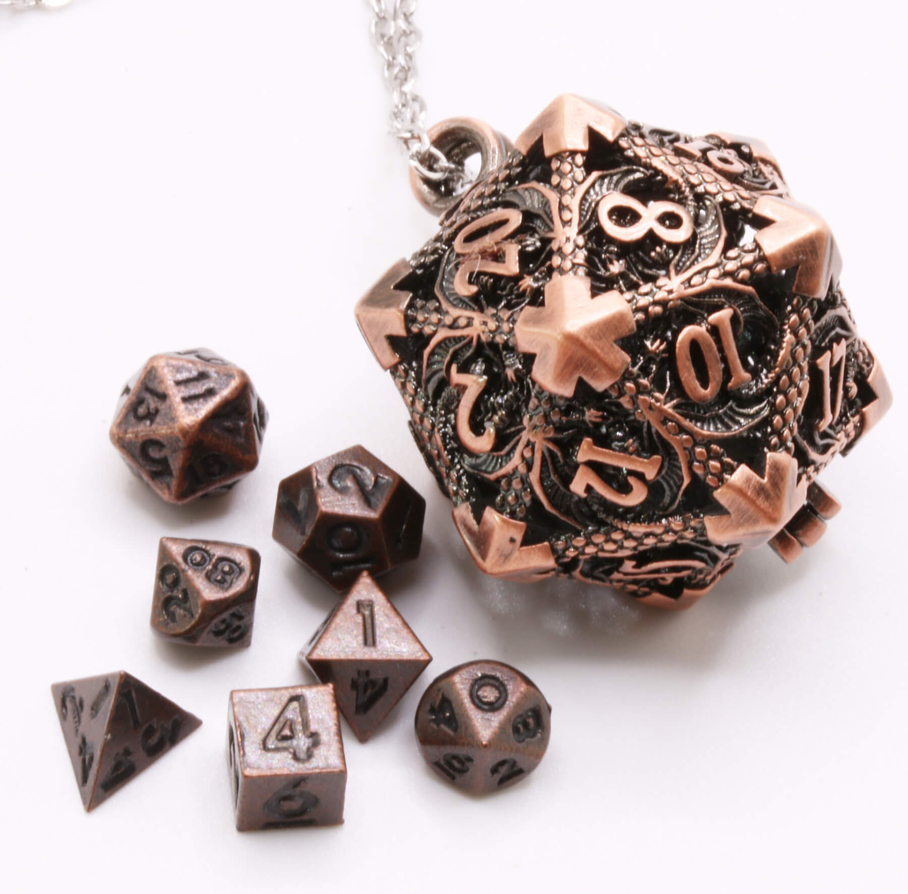 Antique Copper Mini Metal Dice necklace set