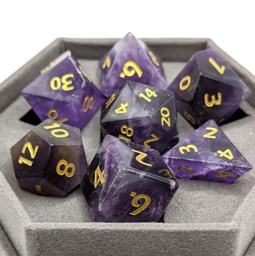 Gemstone Amethyst dice for dnd and other ttrpg games