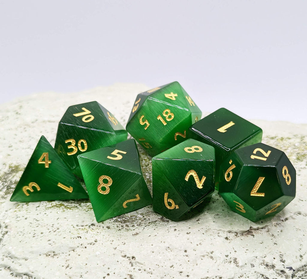 Beautiful green dice set for tabletop roleplaying games