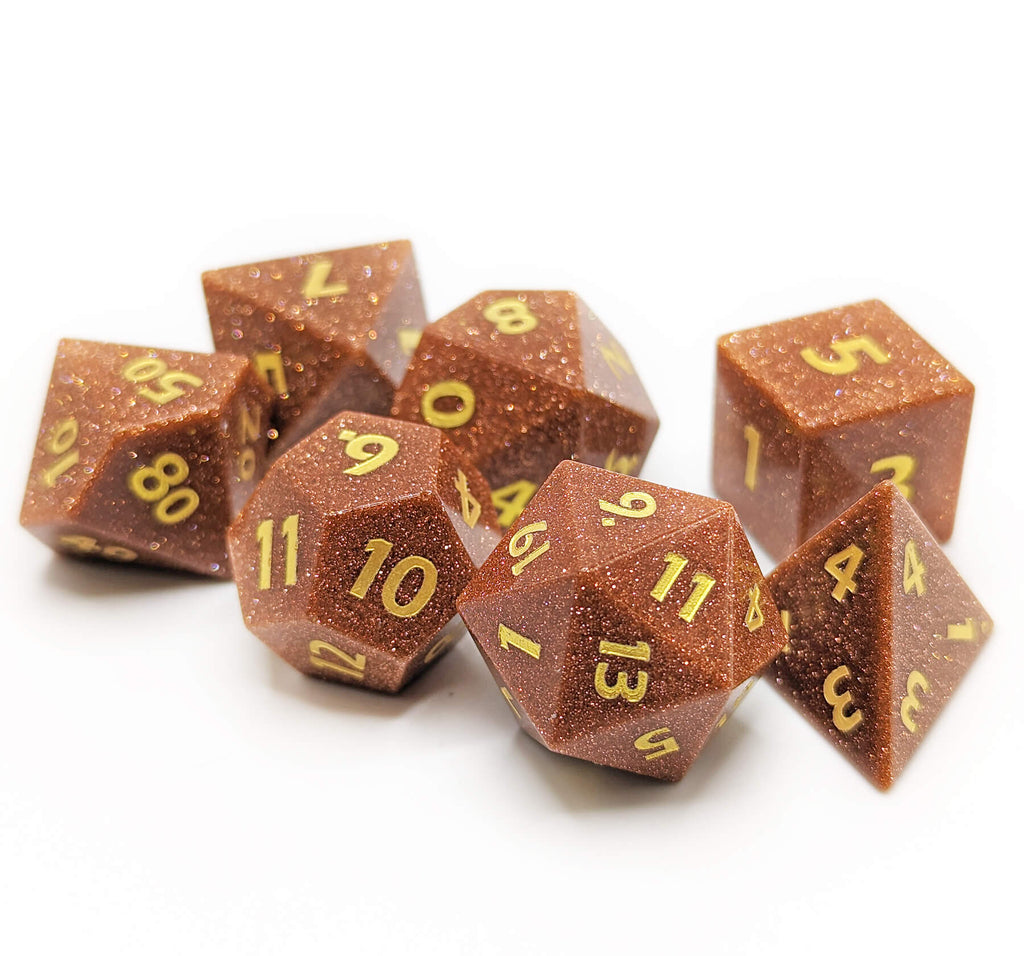 Gemstone Gold Stone Dice for dnd and other games