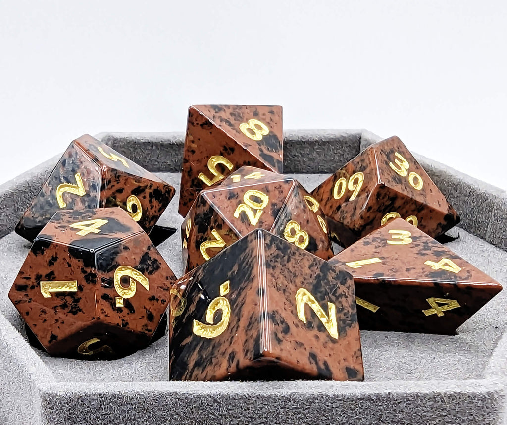 Mahogany Obsidian gemstone dice for ttrpg games