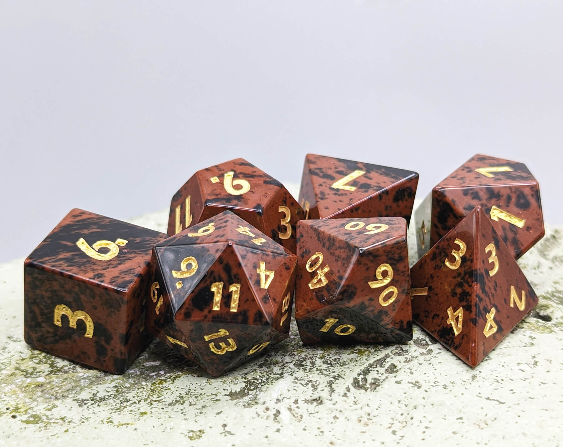 Gemstone Mahogany obsidian dice for dnd games