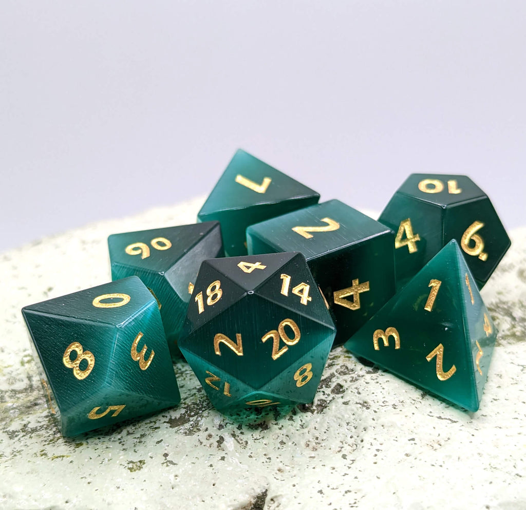 Green gemstone dice for dnd type games