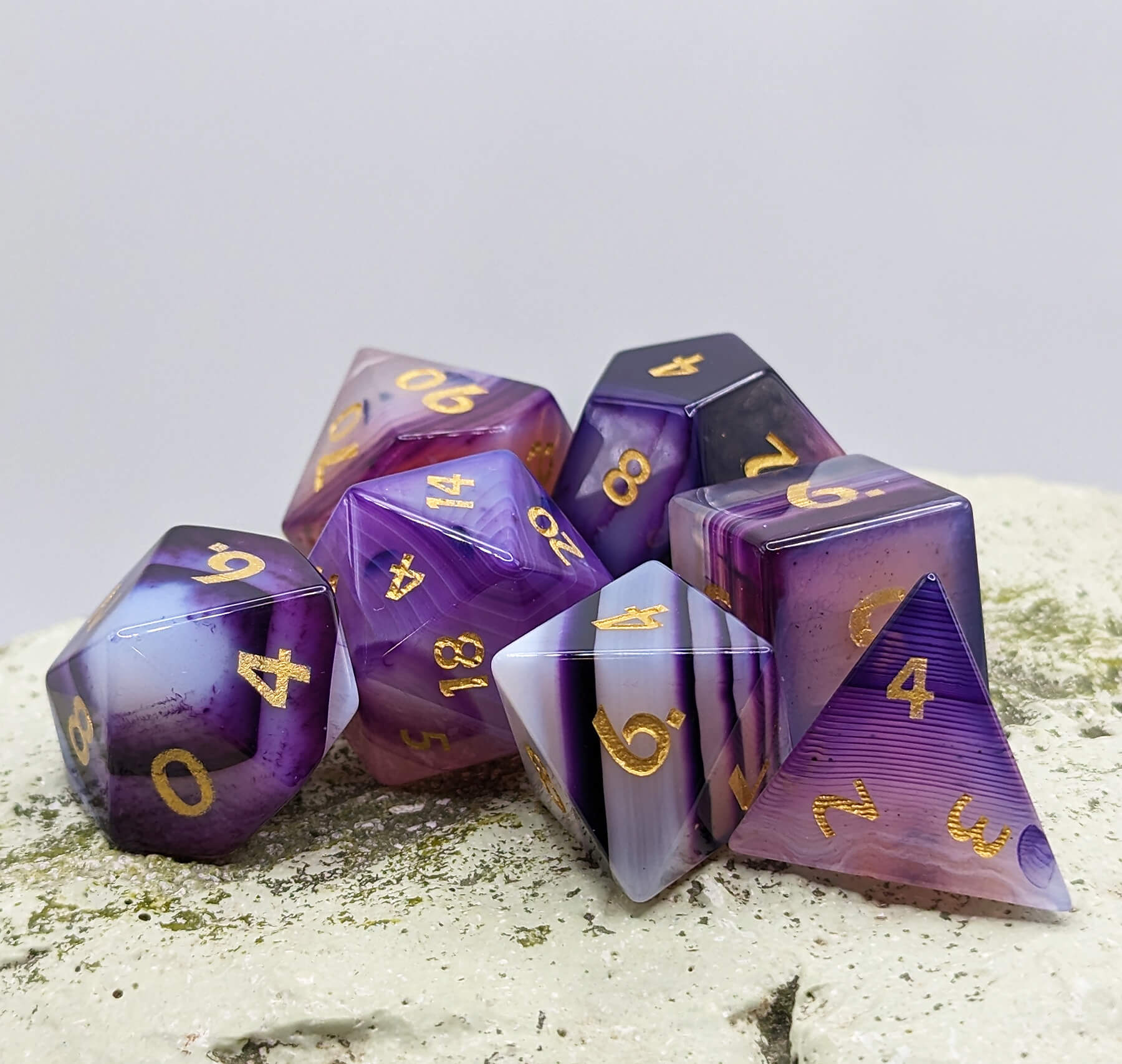 Gemstone Purple Agate dice for ttrpg games