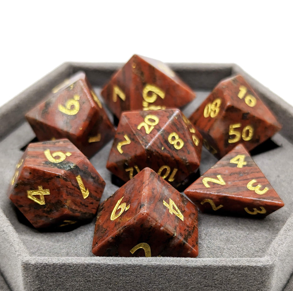 Red granite gemstone dice for dnd games