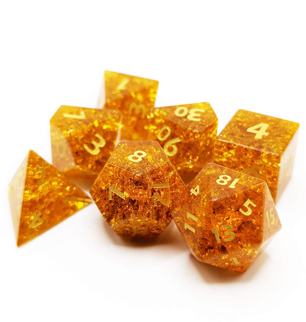 Imperial Topaz gemstone dice set made from zircon glass