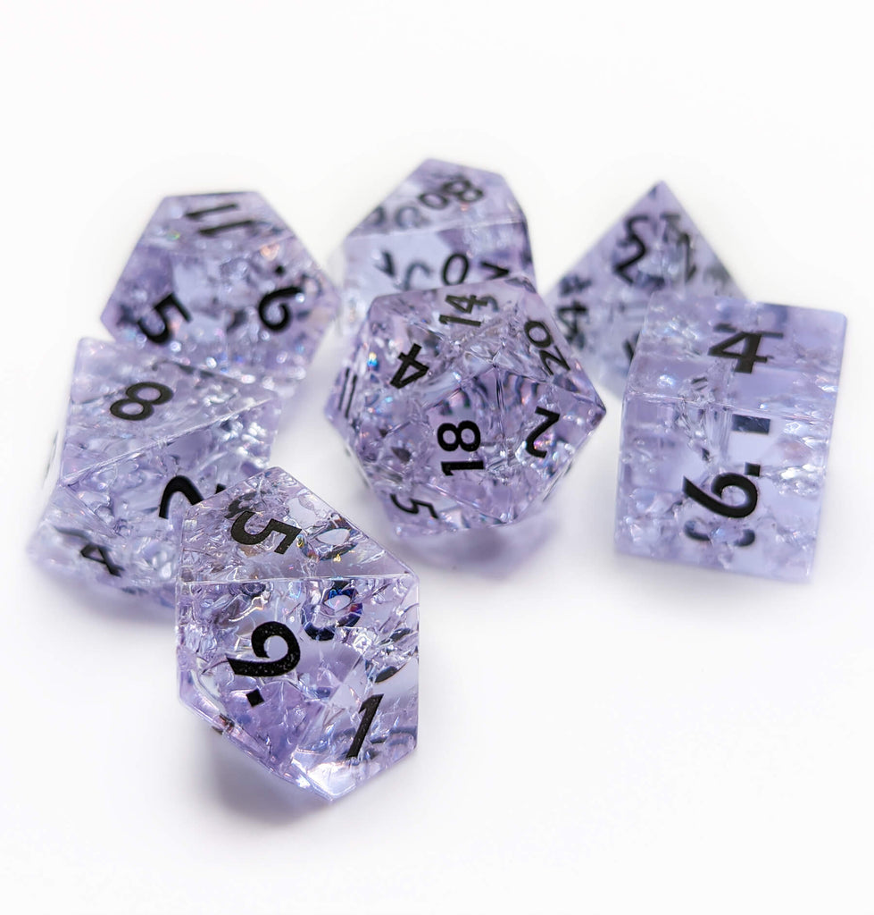 purple glass gemstone dice 