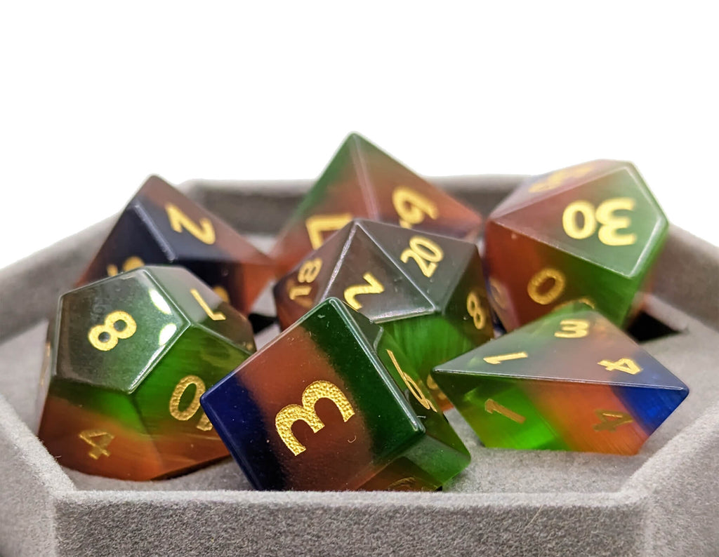 Rainbow layered cats eye dice for dnd games