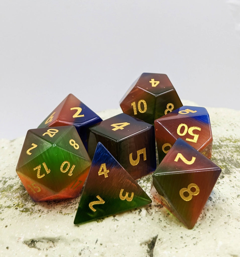 Rainbow glass dice for tabletop roleplaying games