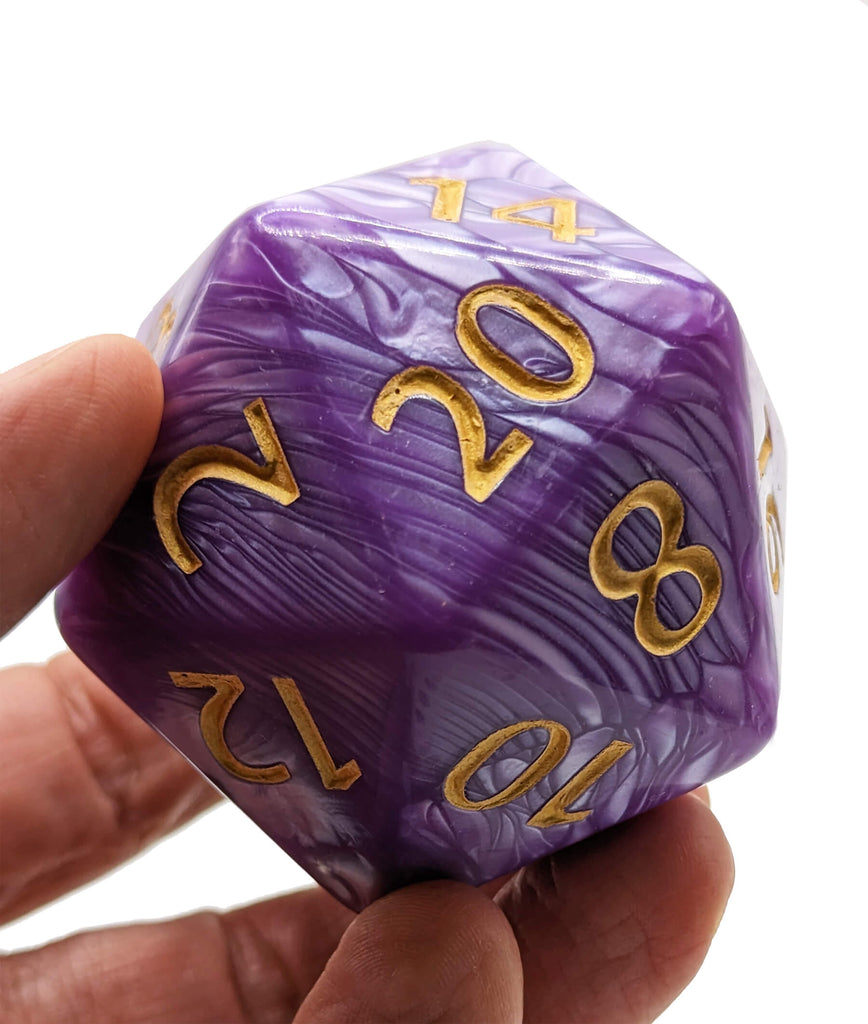 Giant purple d20 dice for dnd and other ttrpg games