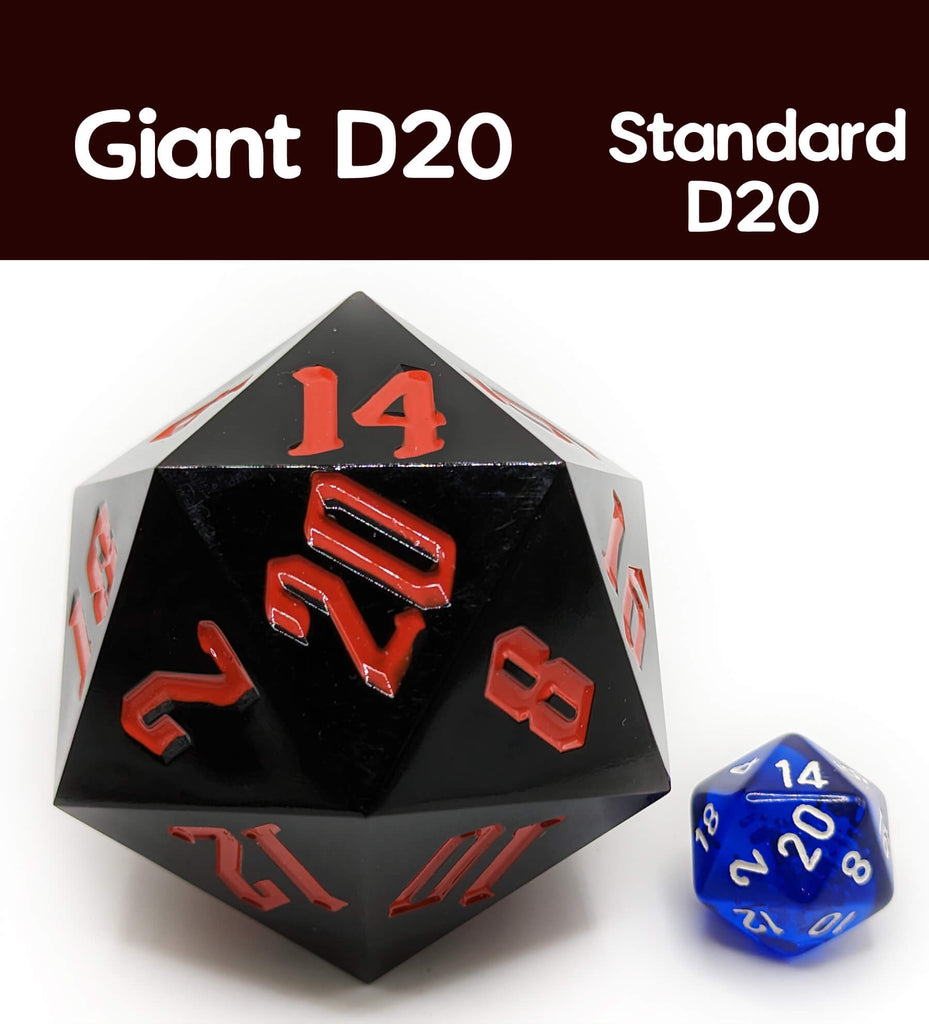 giant d20 vs normal standard d20 size comparison