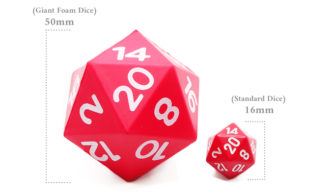 Giant Foam Dice sets size comparison at Dark Elf Dice