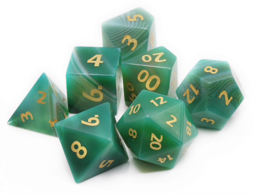 Green Gemstone Agate dice for sale at Dark Elf Dice