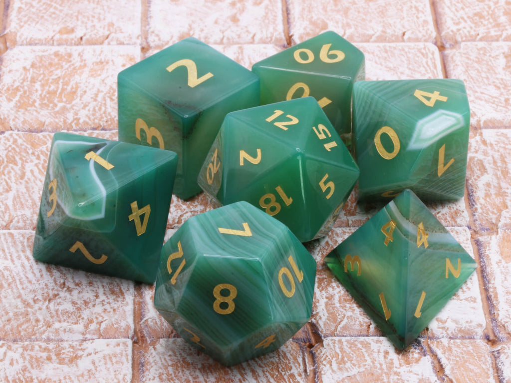 Beautiful Green Agate dice for DnD and TTRPG games