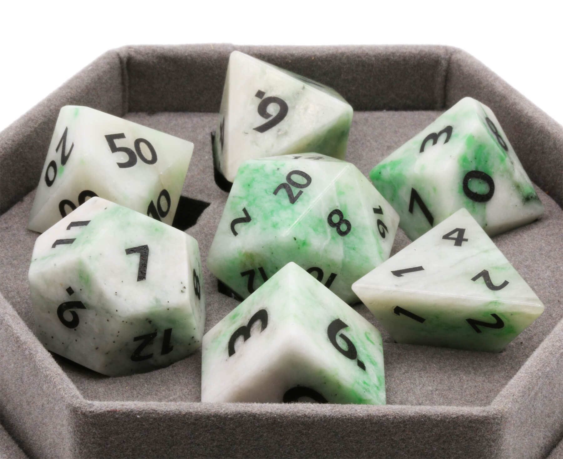 Jadeite Jade Gemstone Dice set at Dark Elf Dice