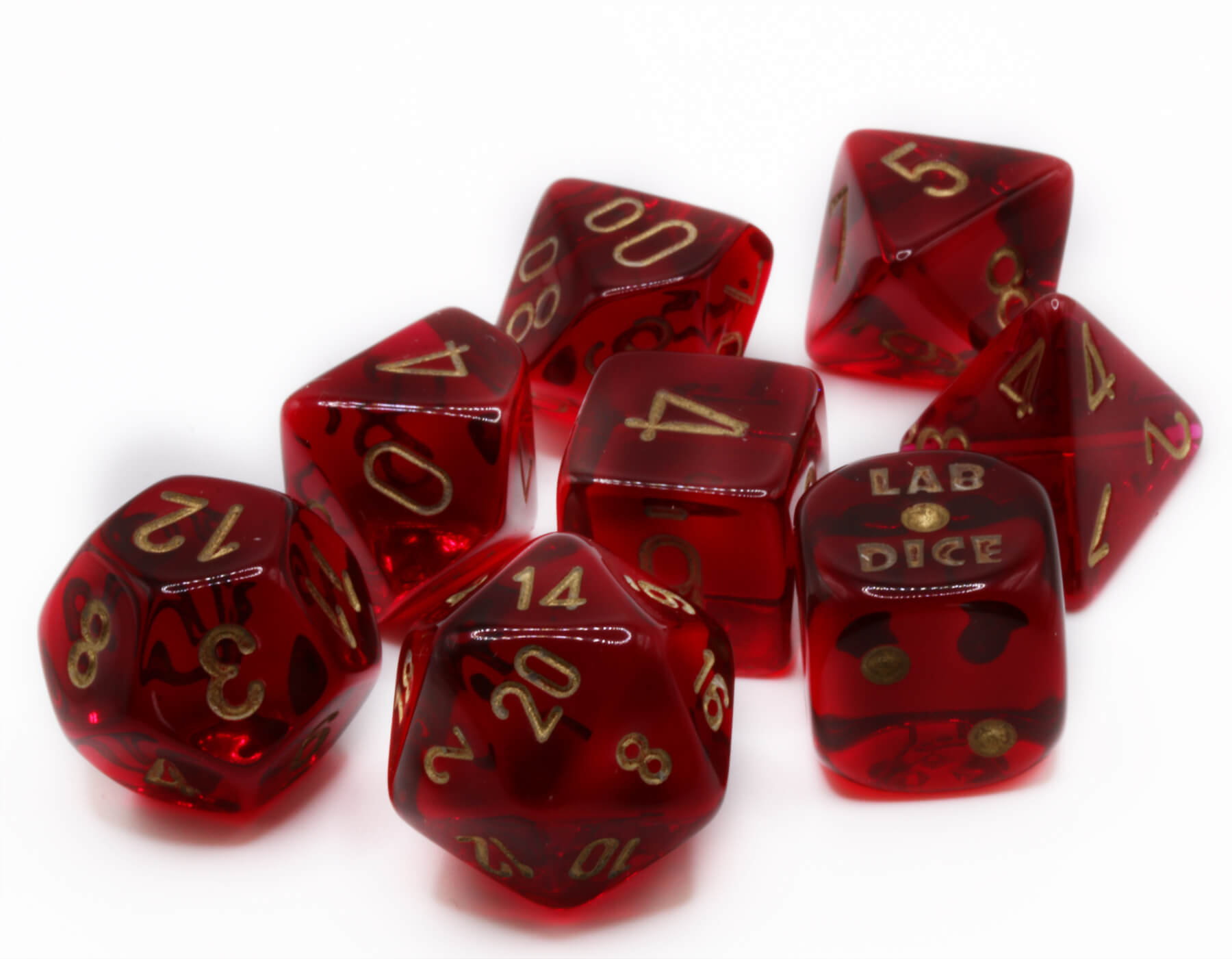 Translucent Lab Dice Crimson on sale at Dark Elf Dice