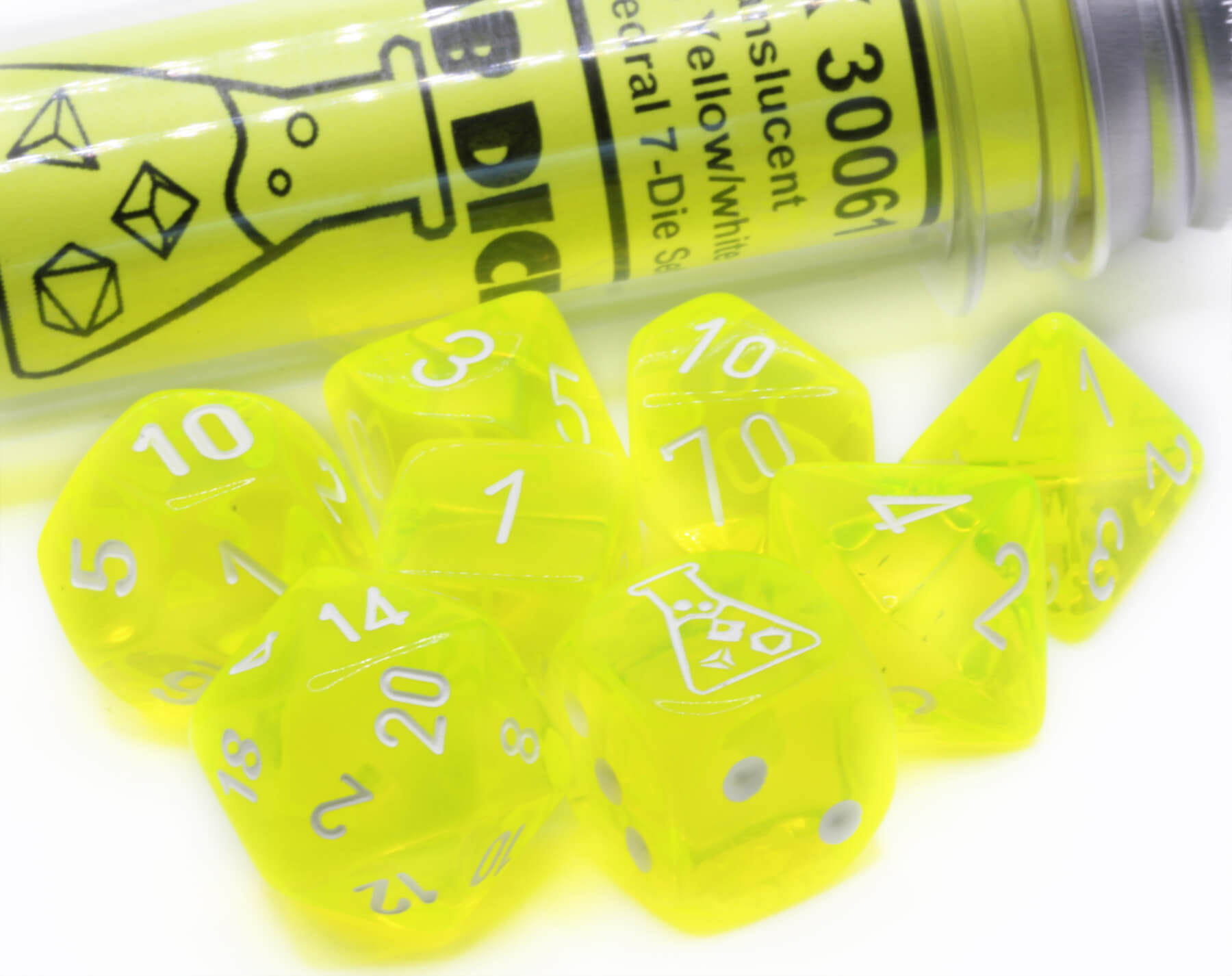 Chessex Lab Dice VII (Translucent: Neon Yellow/White)