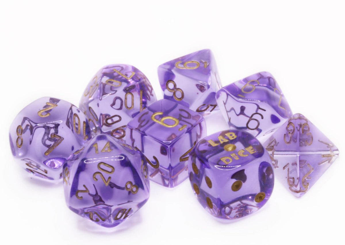 Labx Dice Chessex Lab Dice VII (Translucent: Lavender/Gold) | CHX30059 TTRPG Dic ...