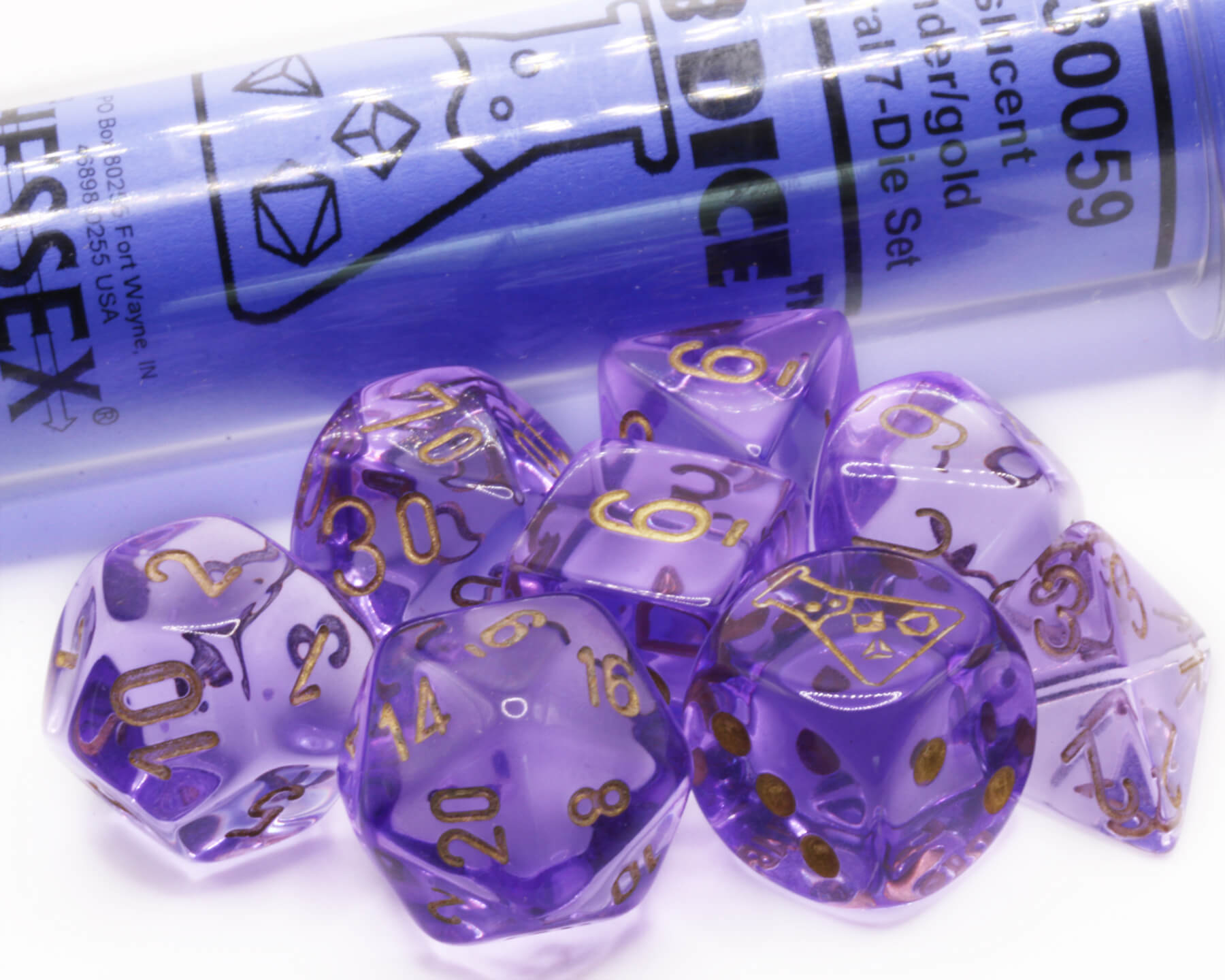 Chessex Lab Dice Translucent Lavender on sale at Dark Elf Dice