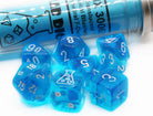 Chessex Lab Dice VII Translucent Tropical Blue on sale at Dark Elf Dice