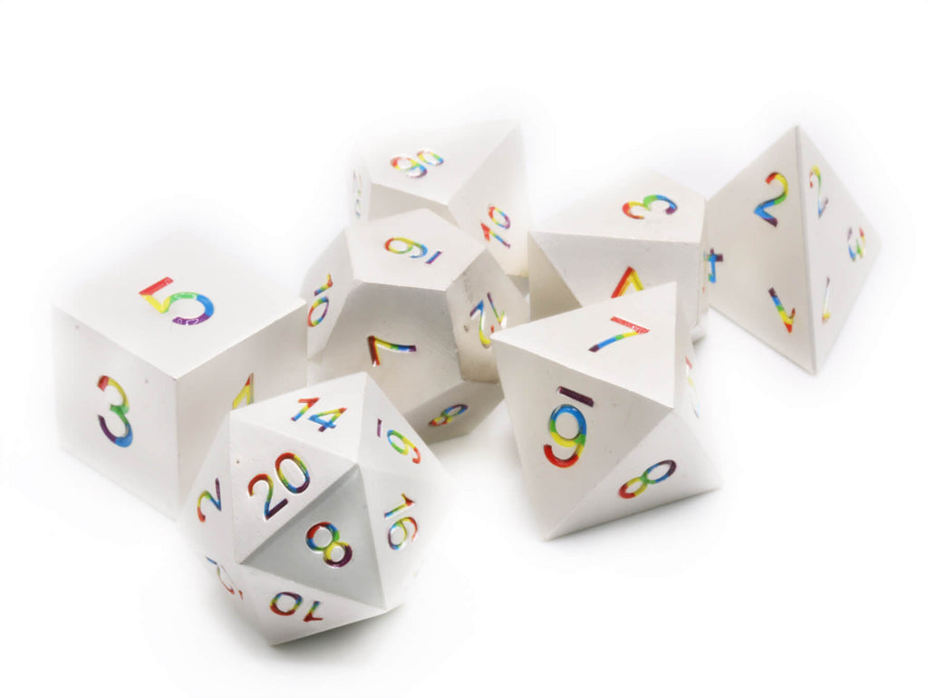 Rainbow metal ttrpg dice for tabletop games
