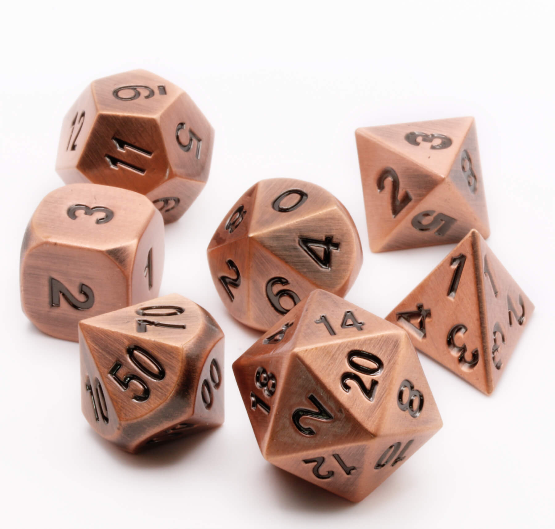 Antique copper ttrpg dice for sale at Dark Elf Dice