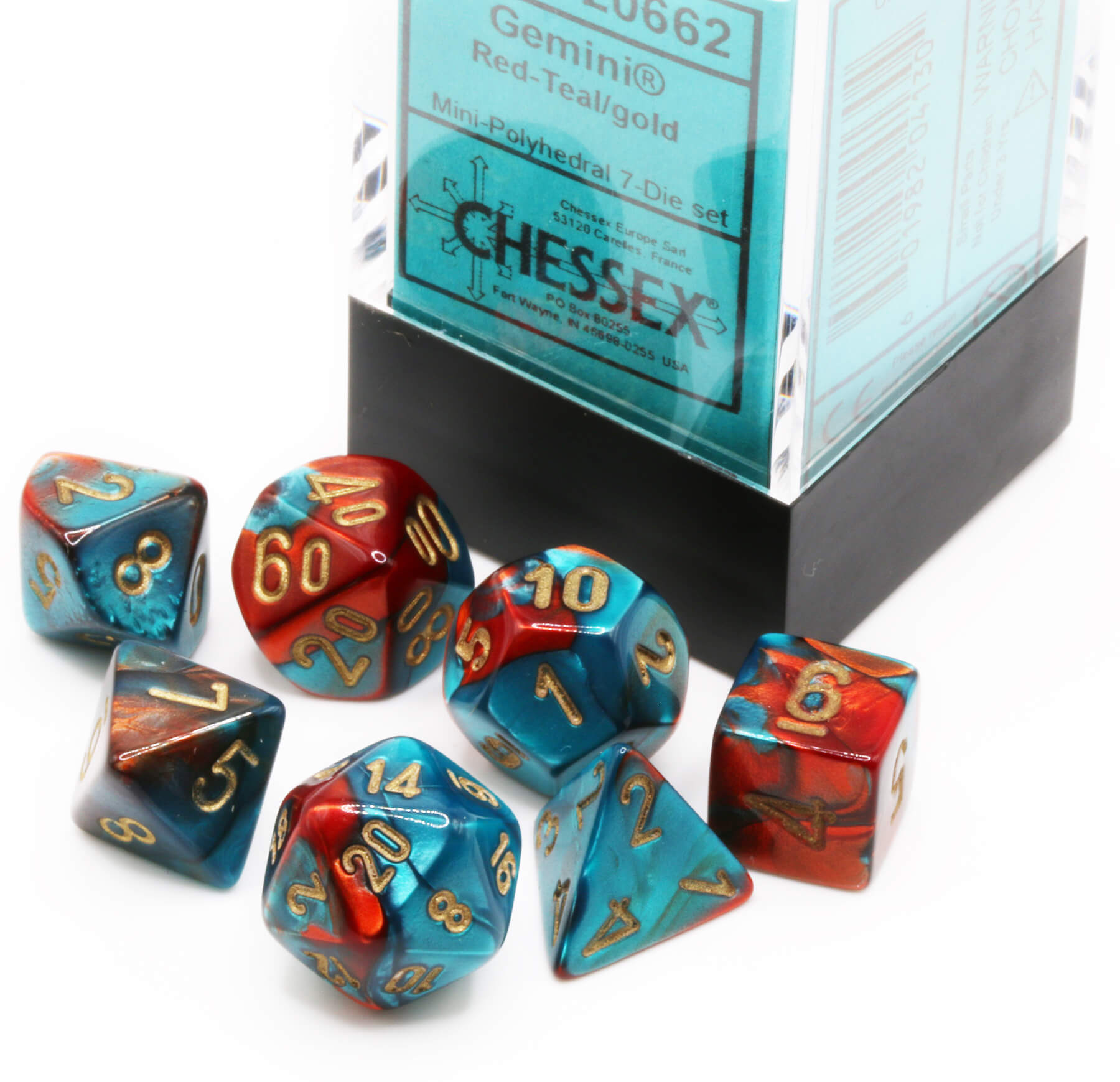 Chessex Mini Dice Gemini Teal and Red at Dark Elf Dice