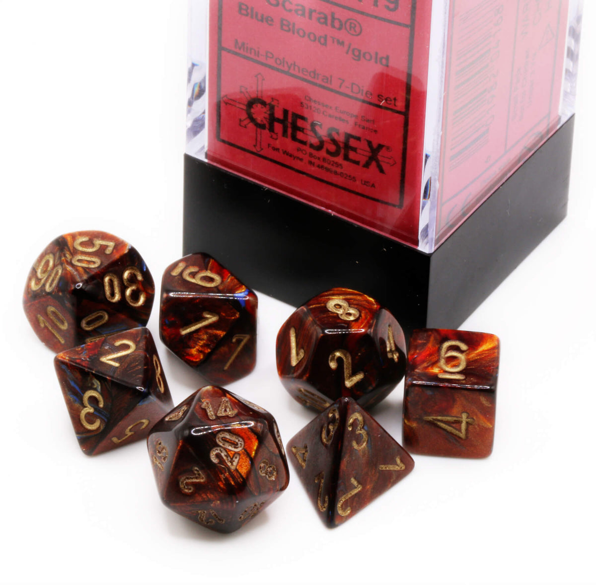 thumbnail image 2 of Chessex D10 Scarab Blue Blood/gold Die At 2 of 13