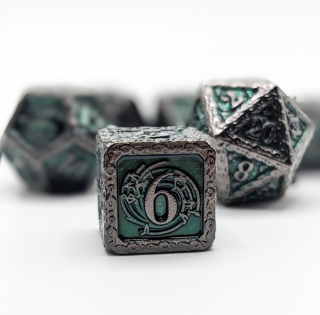 Musical notes dice black nickel and dark green for dnd and other fantasy games