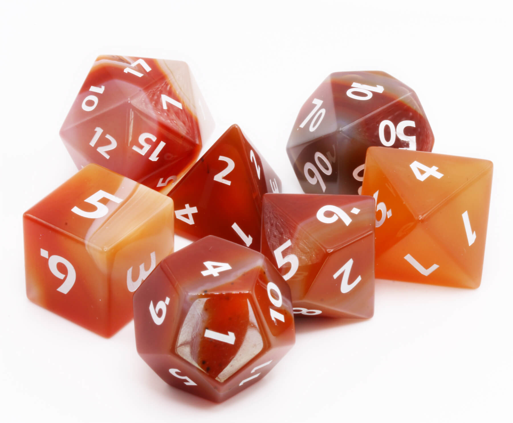 Orange gemstone agate dice on sale at Dark Elf Dice