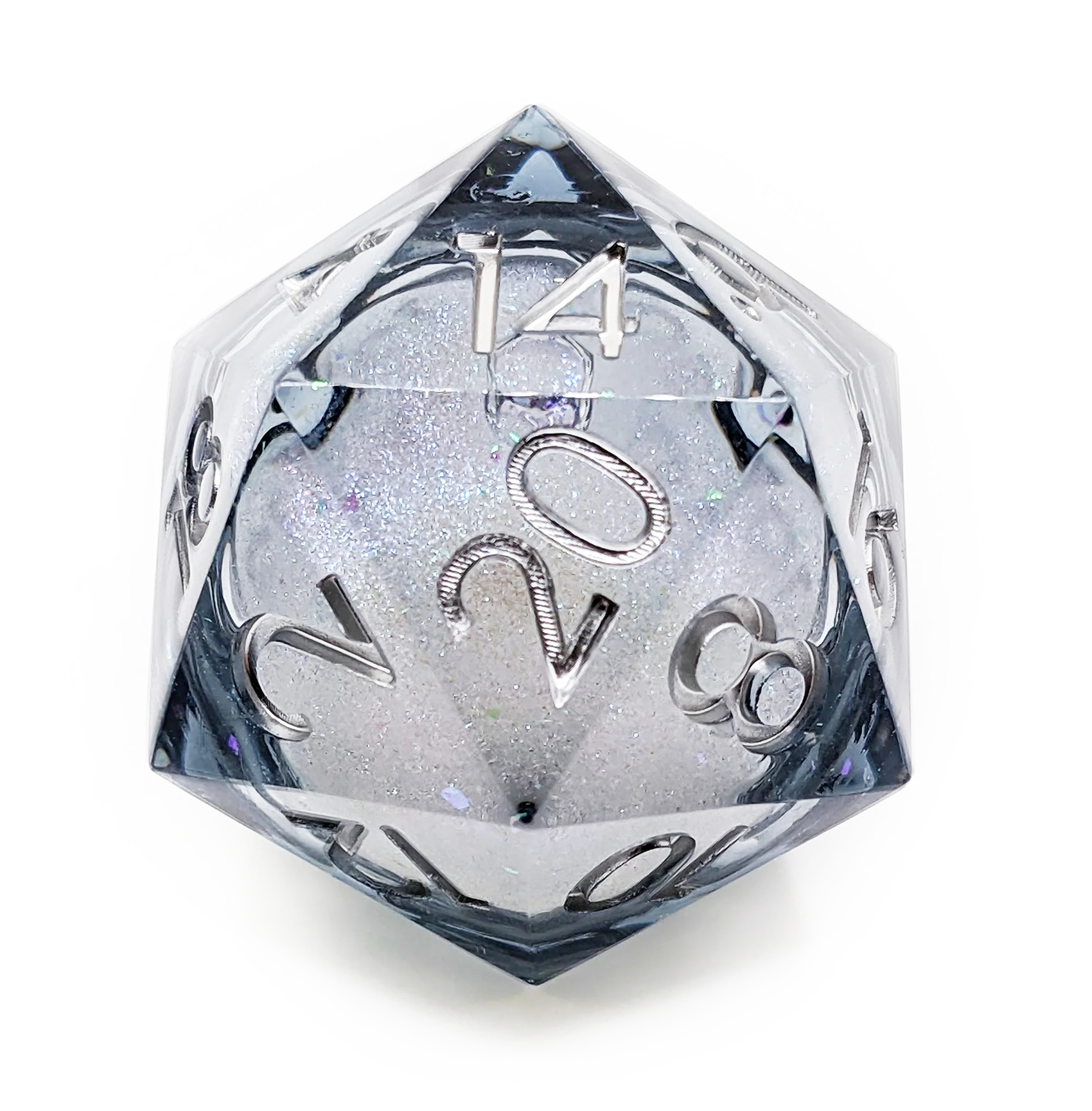 giant dice liquid core smoke silver d20