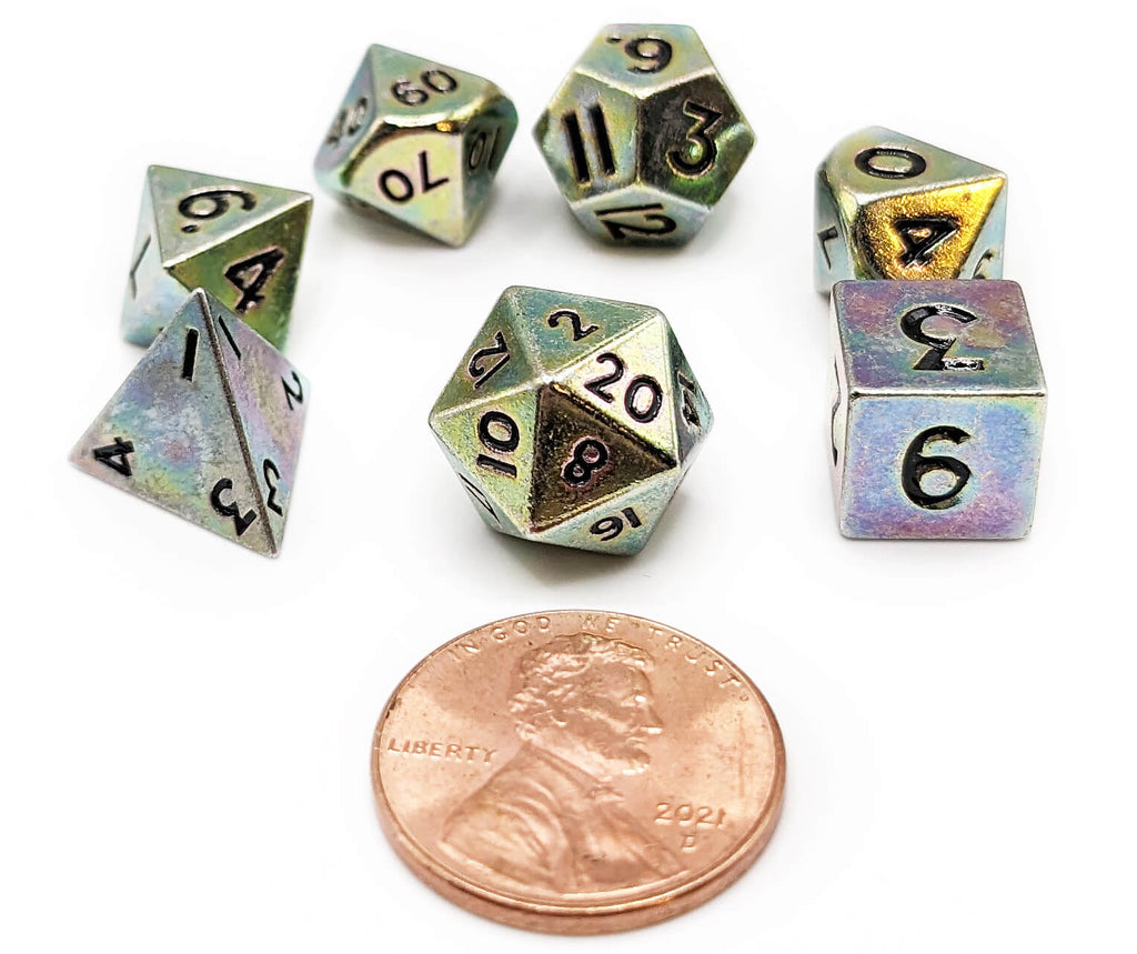 Mini Rainbow chromatic metal dice for dnd and tabletop roleplaying games